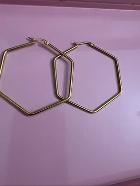Gold Hexagon Hoop Earrings - Women's Jewelry